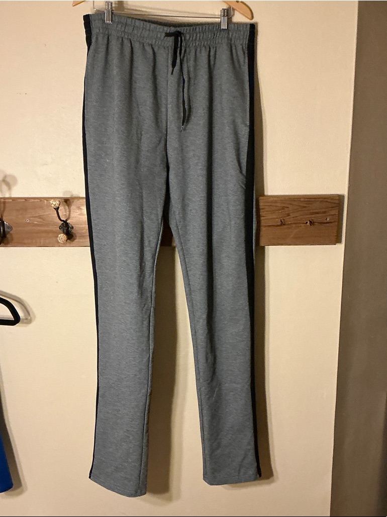 Men's Gray Drawstring Track Pants With Black Side Stripe